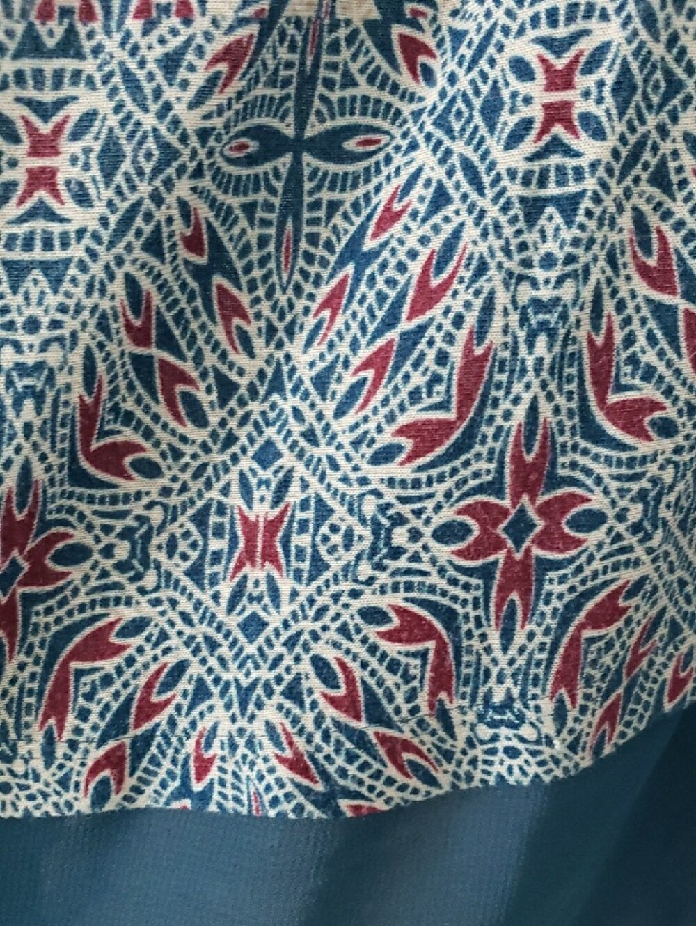 Vintage America Blue and Gray Printed Tassel Peasant Tunic - Picture 7 of 8